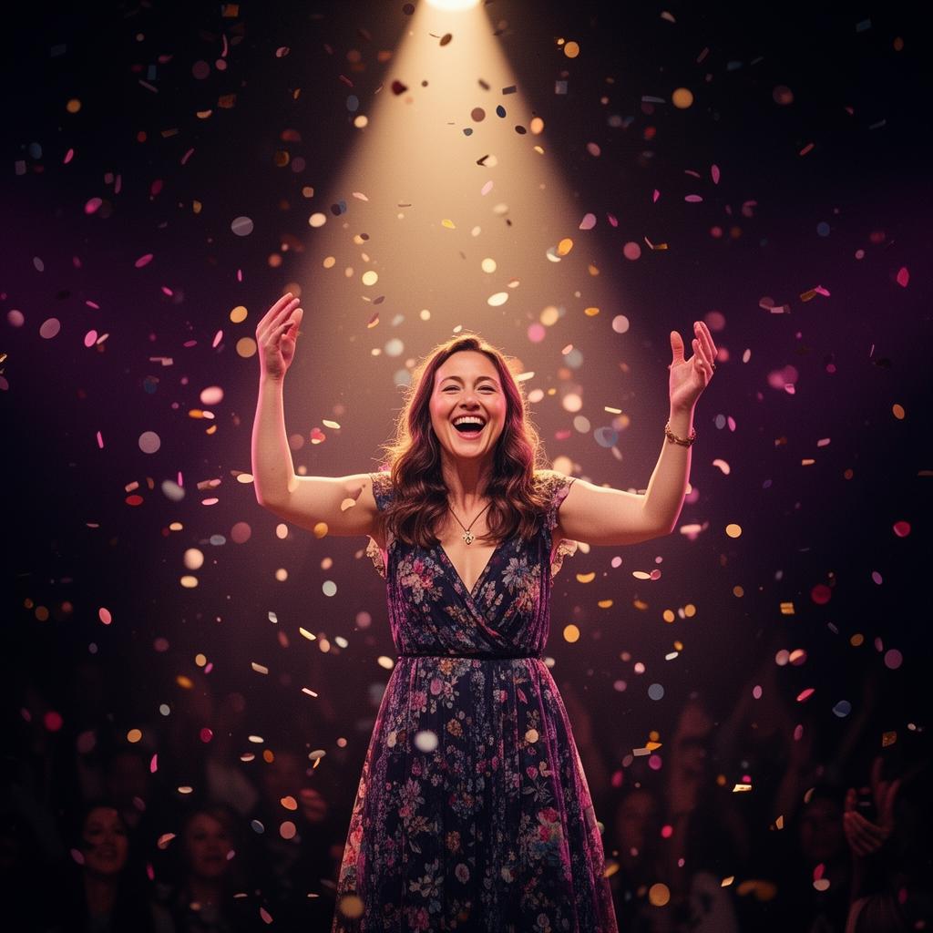 Winner moment — confetti and stage lights